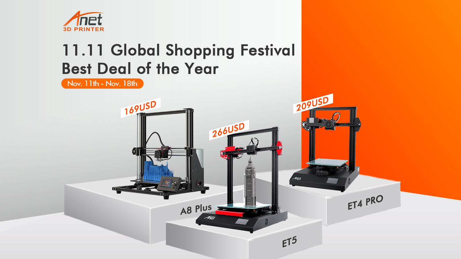 Anet Is Now Offering Incredible Discounts on 3D Printers & Filament for Double Eleven Shopping Festival