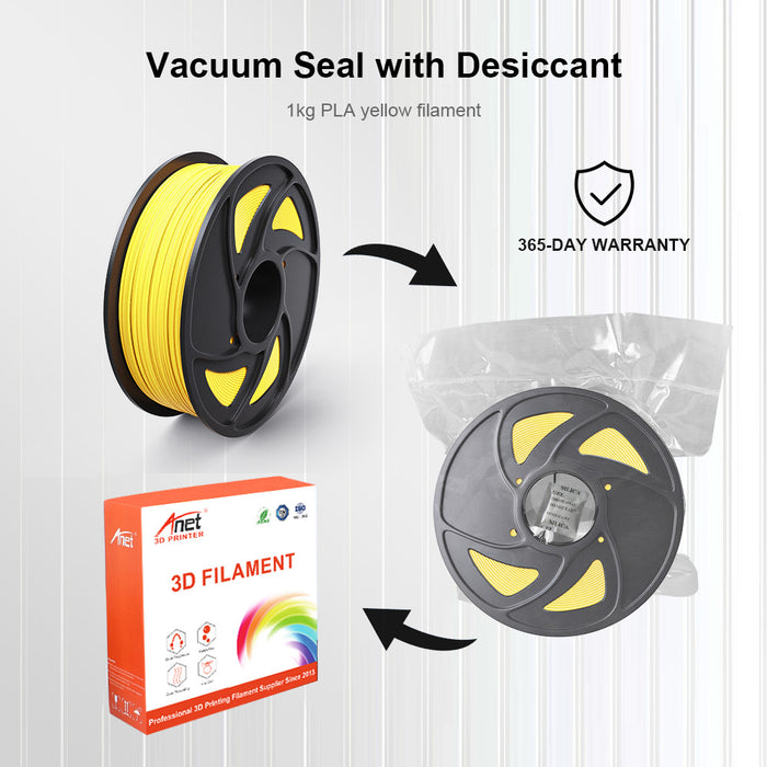 Yellow PLA 1kg 1.75mm Spool 3D Printing Filament - Anet 3D Printer