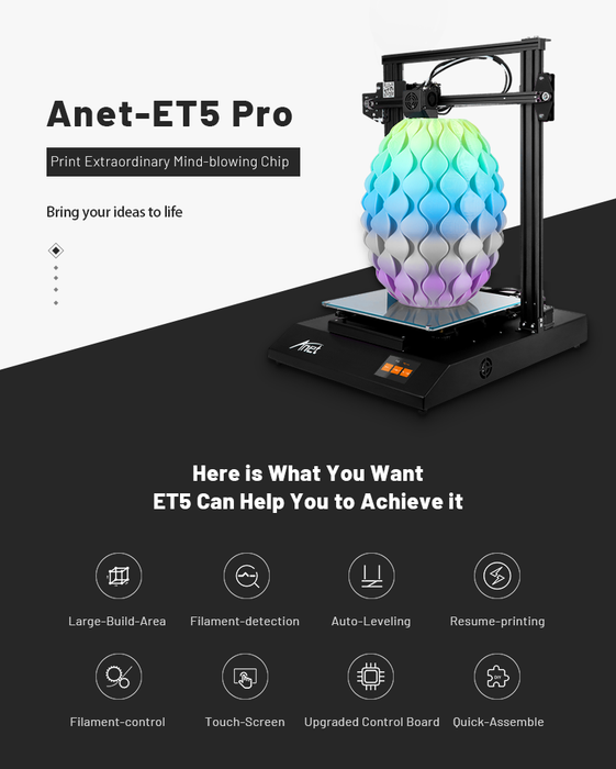 ET5 Pro 3D Printer with TMC 2208 Slient Mainboard and 300*300*400mm Print Size - Anet 3D Printer